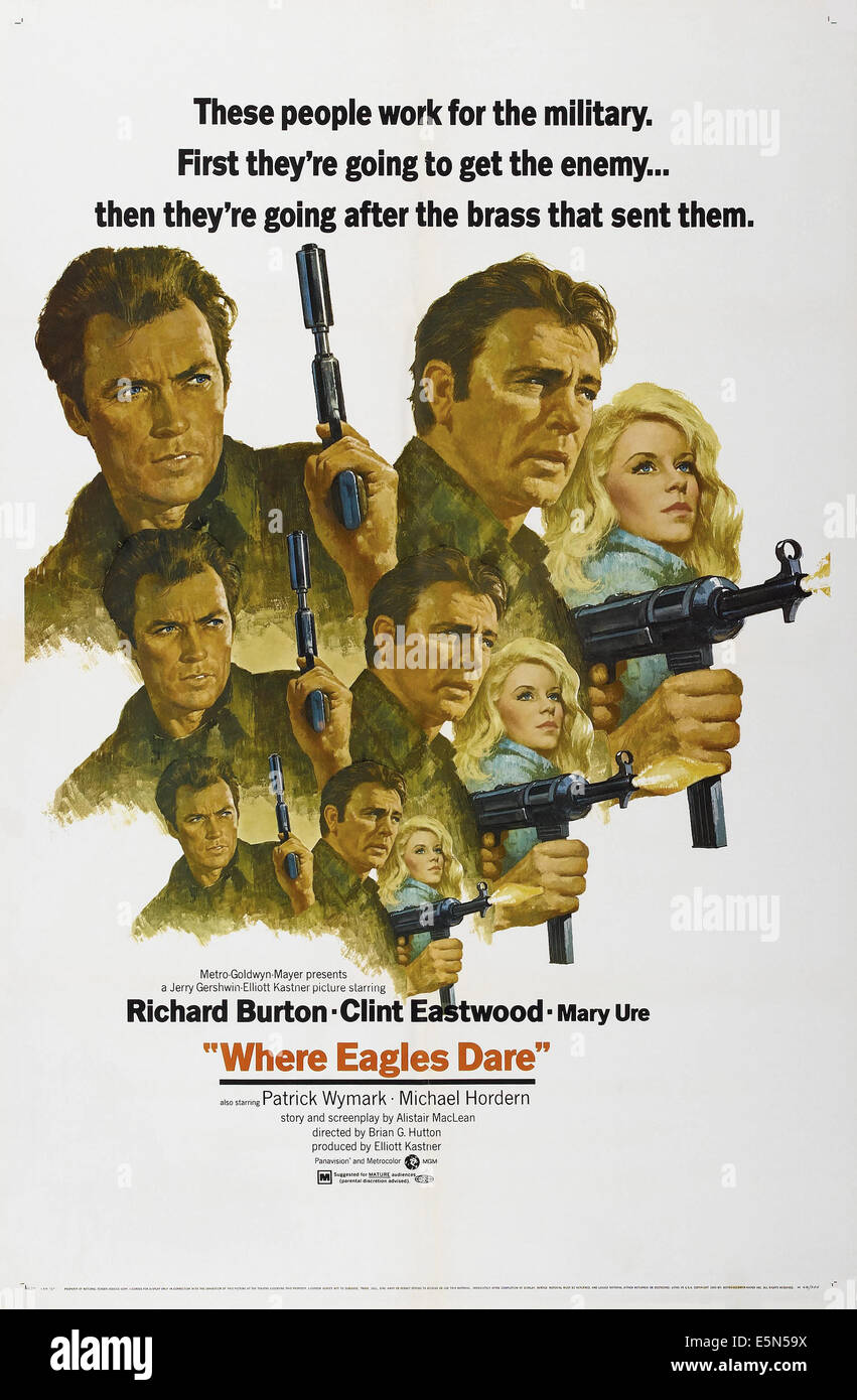 WHERE EAGLES DARE, from left: Clint Eastwood, Richard Burton, Mary Ure, 1968 Stock Photo