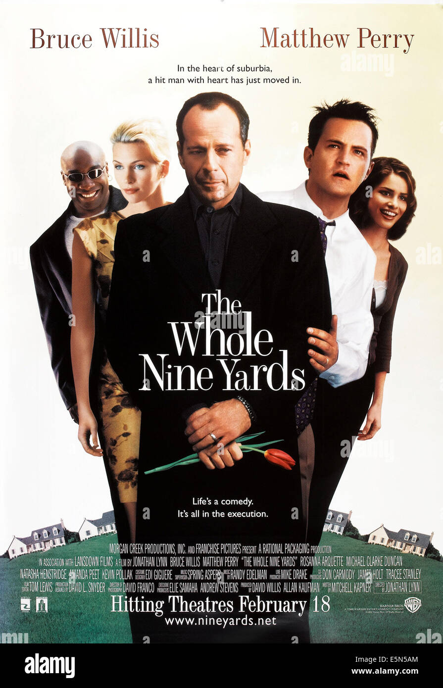 THE WHOLE NINE YARDS, US advance poster art, from left: Michael Clarke Duncan, Natasha Henstridge, Bruce Willis, Matthew Perry, Stock Photo