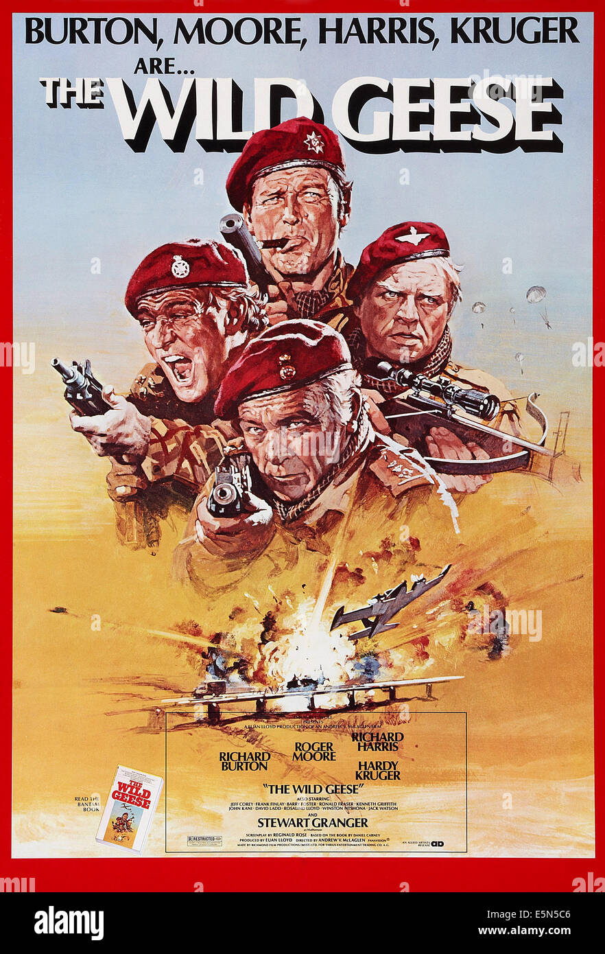 THE WILD GEESE, US poster art, clockwise from left: Richard Harris, Roger Moore, Hardy Kruger, Richard Burton, 1978, © Allied Stock Photo