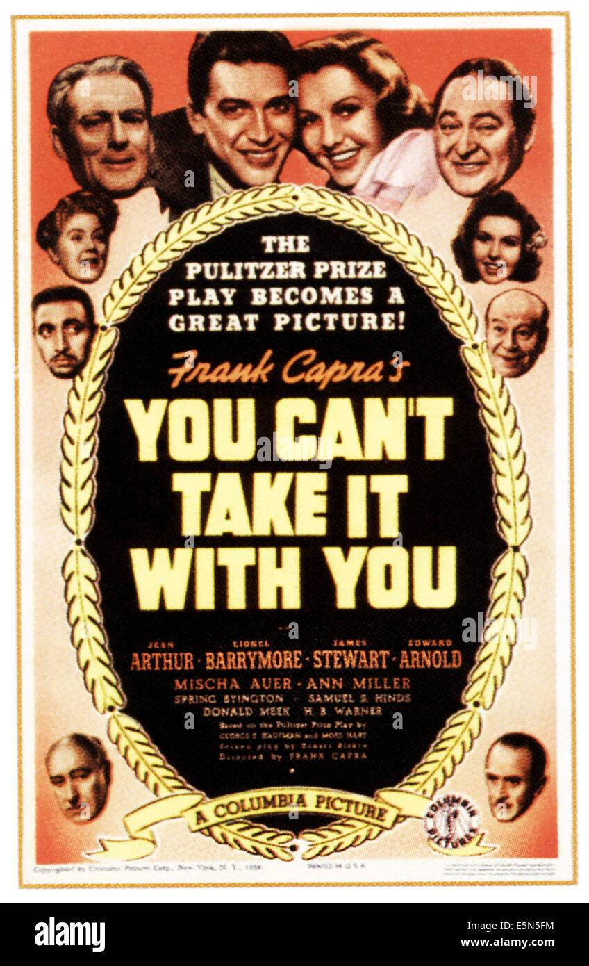 YOU CAN'T TAKE IT WITH YOU, top from lower left: Mischa Auer, Spring Byington, Lionel Barrymore, James Stewart, Jean Arthur, Stock Photo