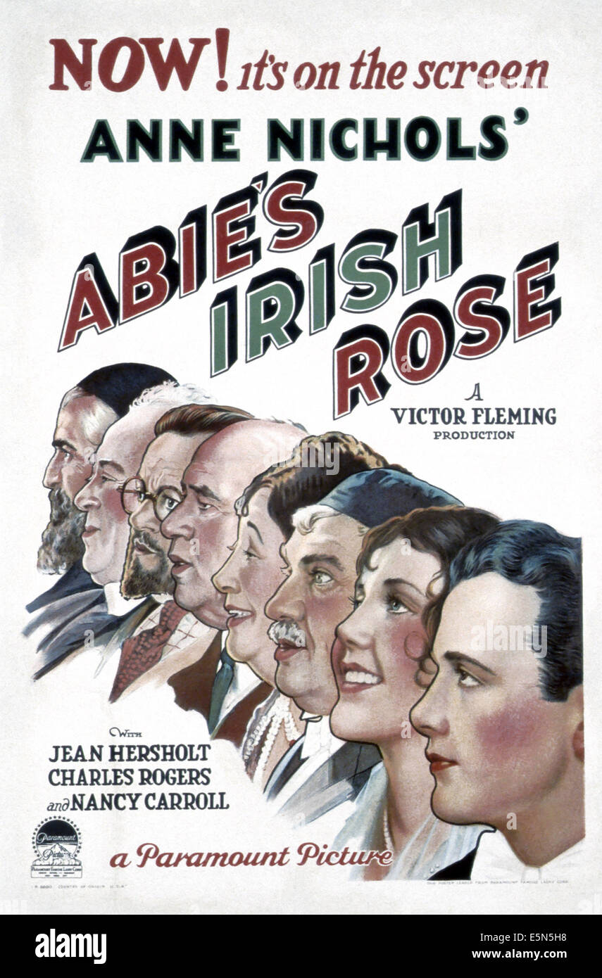 ABIE'S IRISH ROSE, U.S. poster, from left: Camillus Pretal, Nick Cogley, Bernard Gorcey, J. Farrell MacDonald, Ida Kramer, Jean Stock Photo