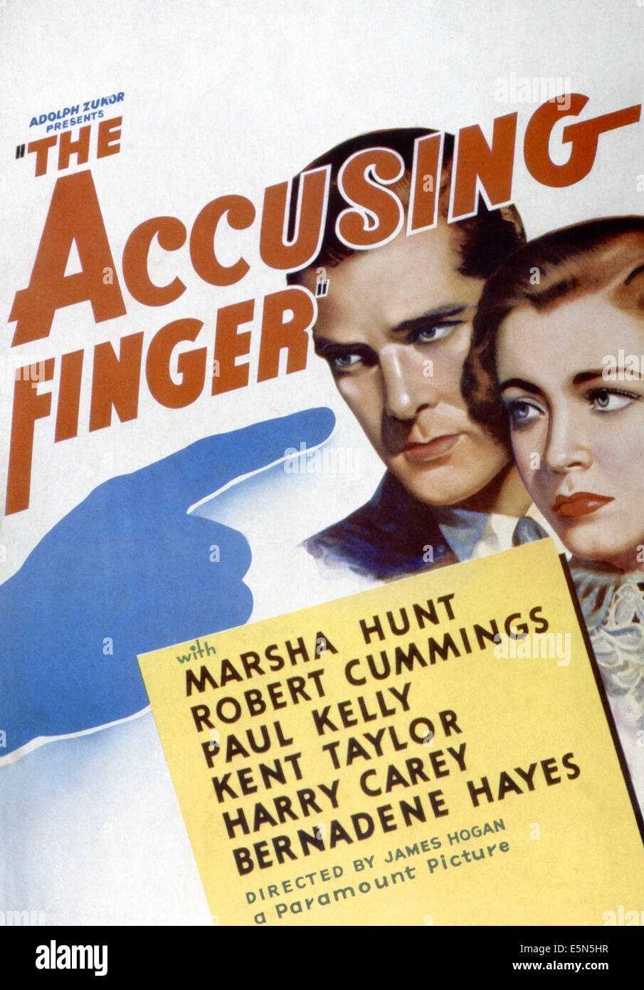 THE ACCUSING FINGER, U.S. poster, from left: Paul Kelly, Marsha Hunt, 1936 Stock Photo
