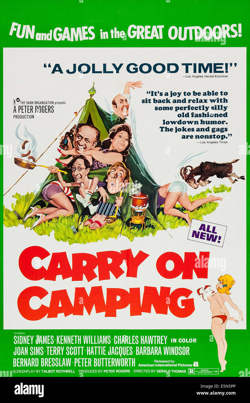 CARRY ON CAMPING, top left; Sid James, bottom l-r: Charles Hawtrey, Kenneth Williams, 1969 Stock Photo