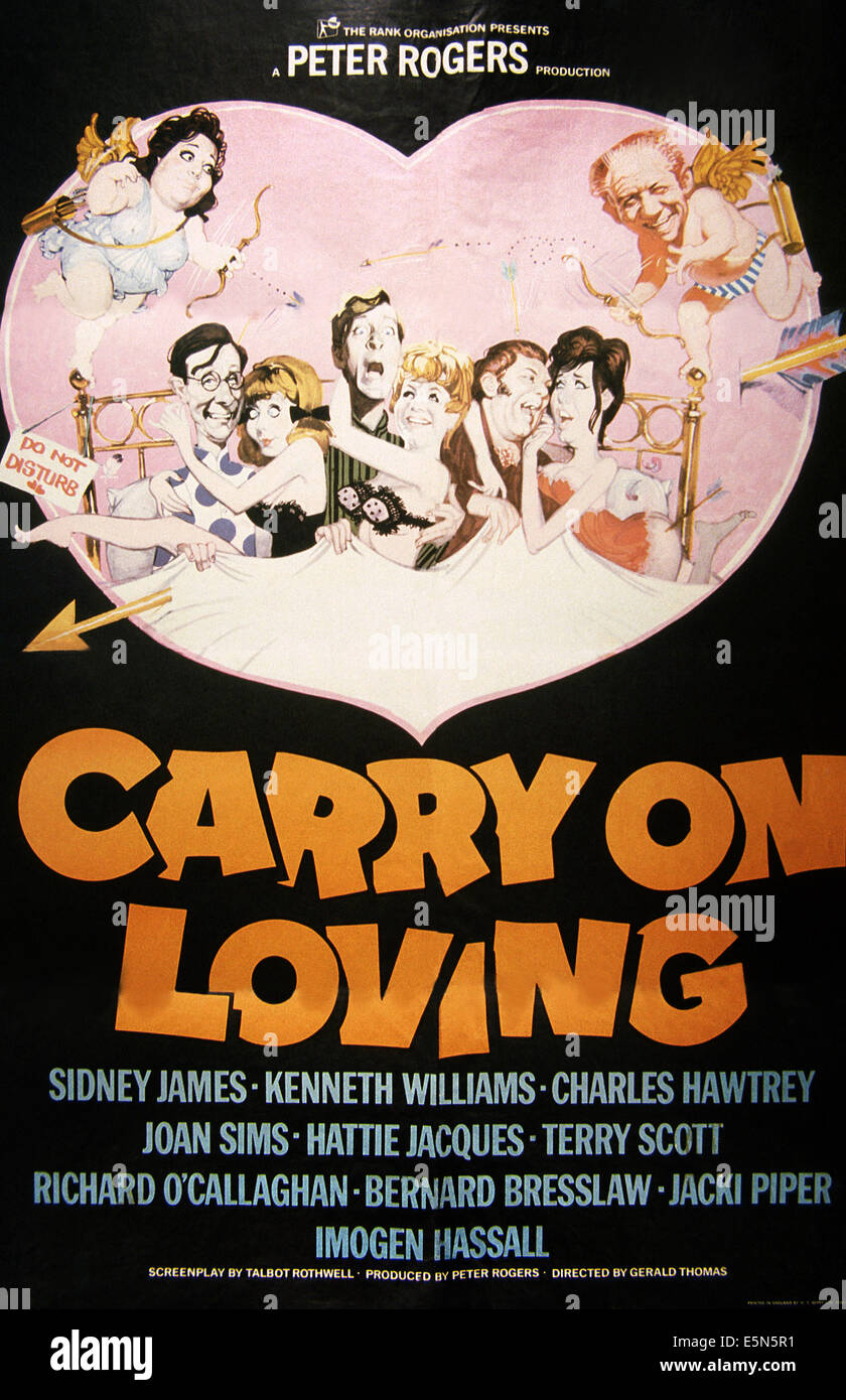 CARRY ON LOVING, top from left: Hattie Jacques, Sid James, Charles Hawtrey (bottom Left), Kenneth Williams (bottom center), 1970 Stock Photo