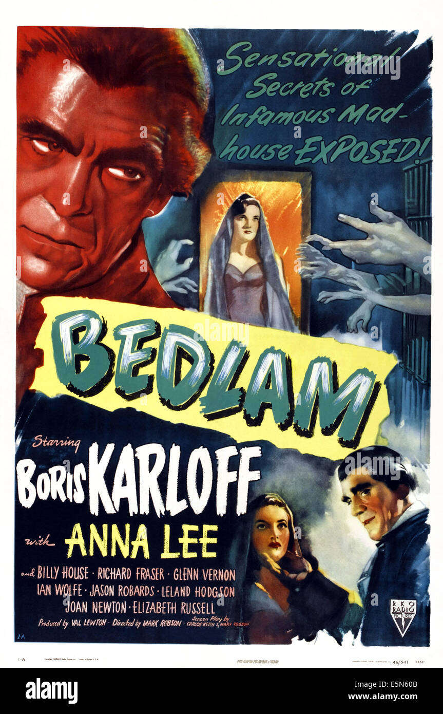 BEDLAM, US poster, Boris Karloff, Anna Lee, 1946 Stock Photo