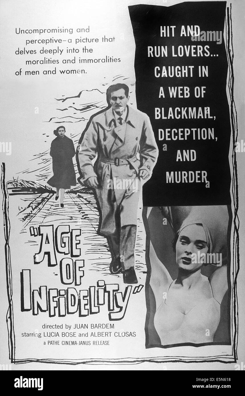 DEATH OF A CYCLIST, (aka AGE OF INFIDELITY, aka MUERTE DE UN CICLISTA), poster, Alberto Closas, Lucia Bose, 1955 Stock Photo