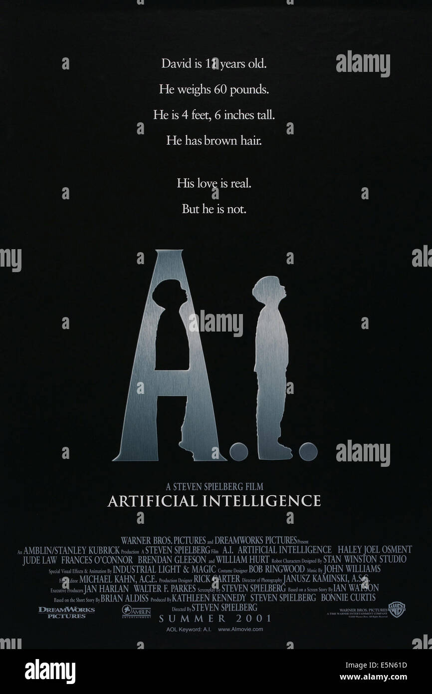 A I ARTIFICIAL INTELLIGENCE US Poster Art 2001 Warner Brothers 