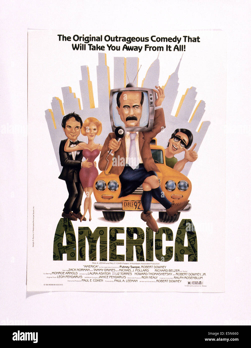 AMERICA, poster, from left: Michael J. Pollard, Tammy Grimes, Zack Norman, Richard Belzer, 1986. ©ASA Communications/courtesy Stock Photo