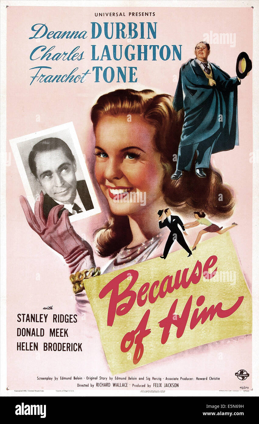 BECAUSE OF HIM, Franchot Tone, Deanna Durbin, 1946 Stock Photo