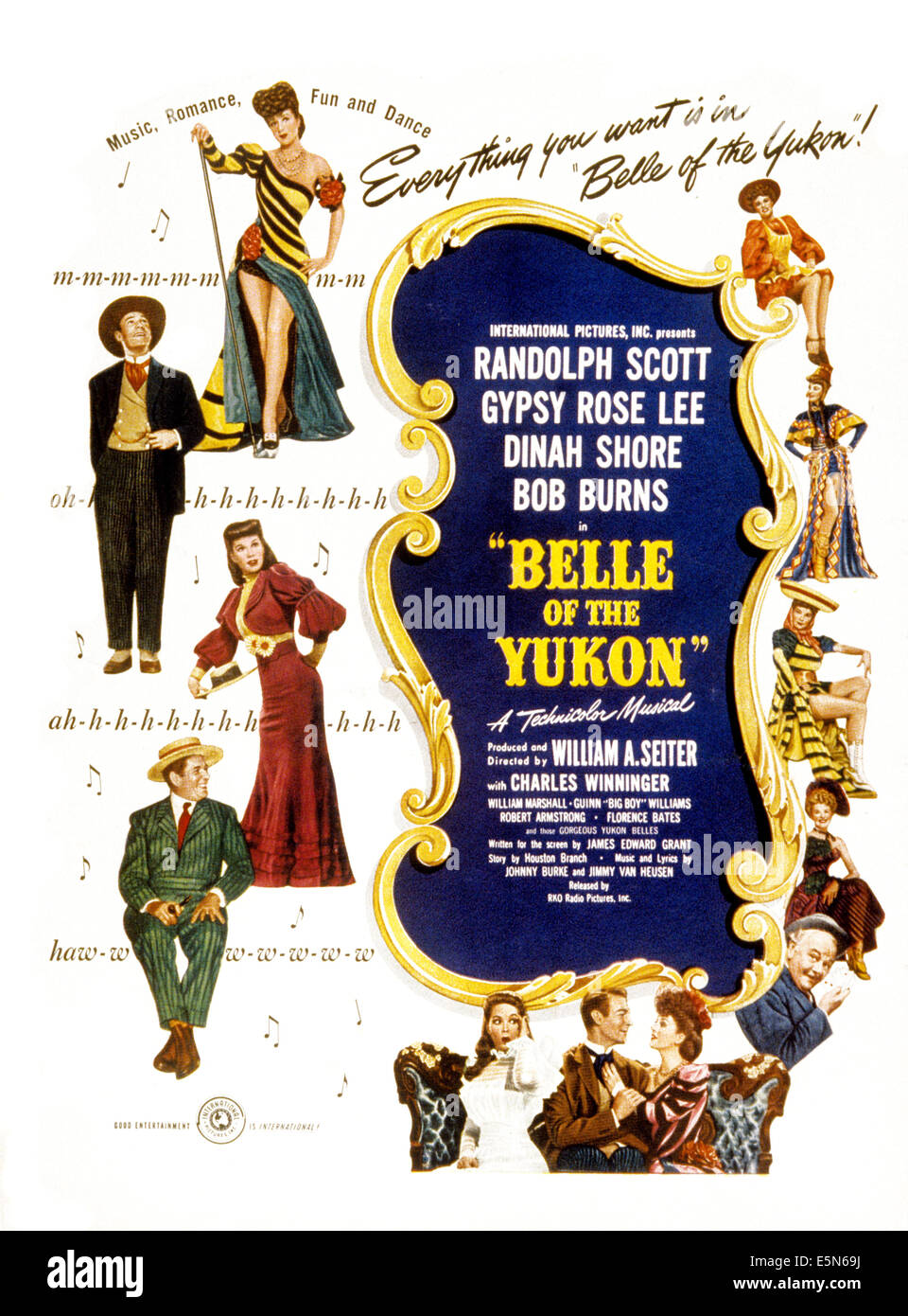 BELLE OF THE YUKON, (left top to bottom), Gypsy Rose Lee, Randolph Scott, Dinah Shore, Bob Burns, 1944 Stock Photo