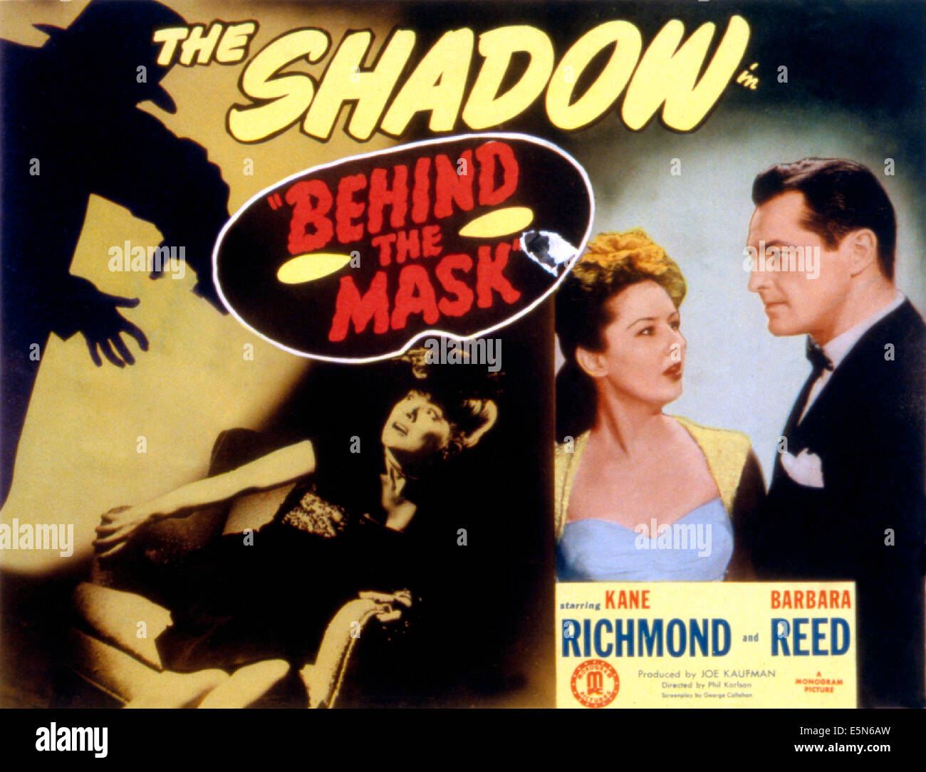 BEHIND THE MASK, Kane Richmond, Barbara Reed, Poster Art, 1946 Stock Photo