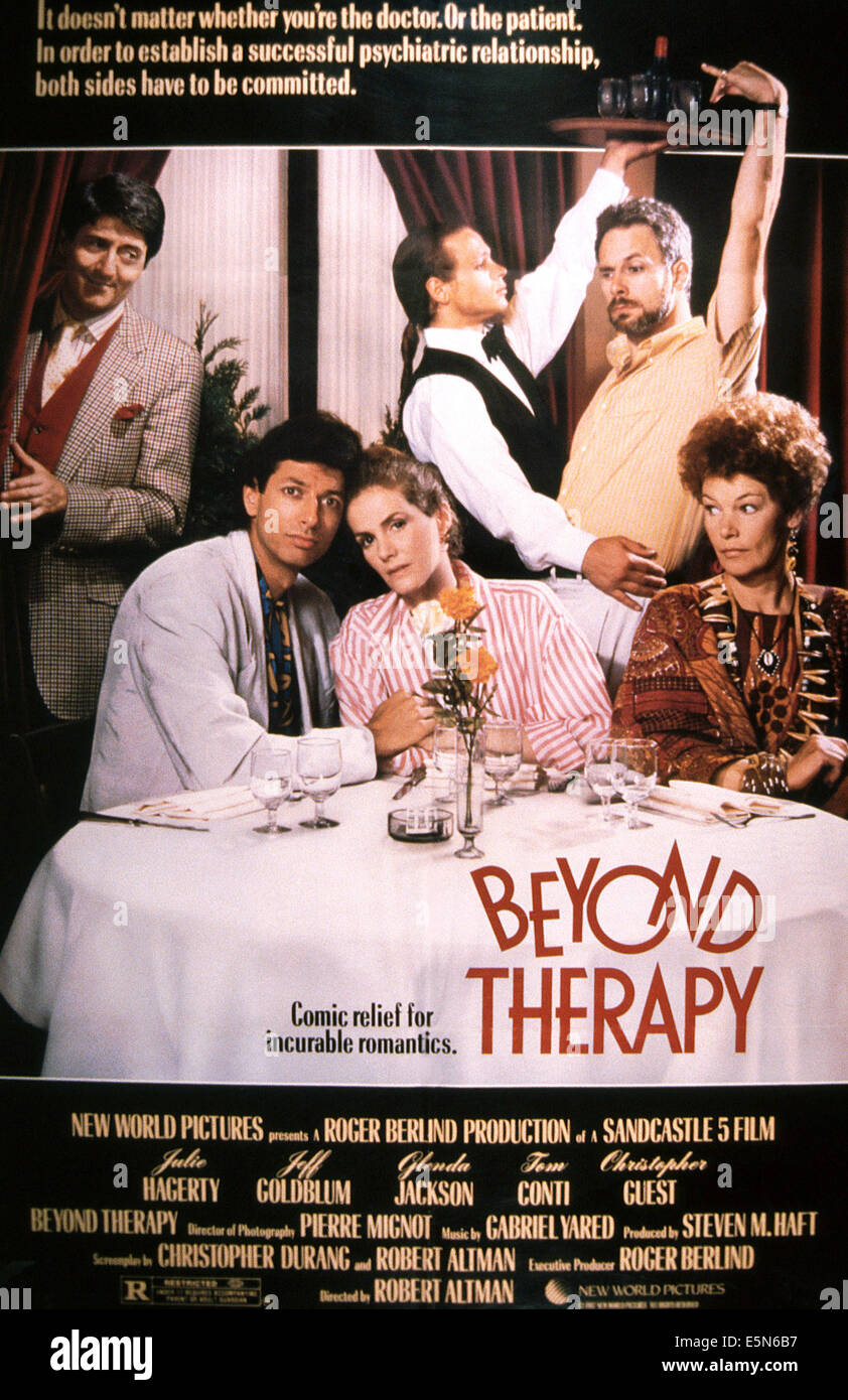 BEYOND THERAPY, front from left: Jeff Goldblum, Julie Hagerty, Glenda Jackson, rear from left: Tom Conti, Cris Campion, Stock Photo