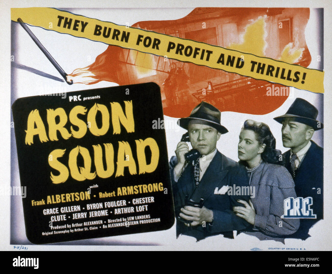 ARSON SQUAD, from left: Frank Albertson, Grace Albertson (as Grace Gillern), Robert Armstrong, 1945 Stock Photo