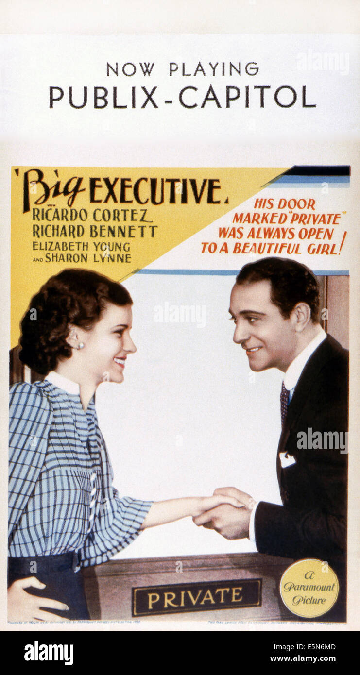 BIG EXECUTIVE, poster, from left: Elizabeth Young, Ricardo Cortez, 1933 Stock Photo
