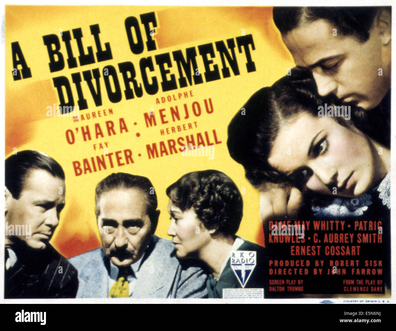 A BILL OF DIVORCEMENT, Herbert Marshall, Adolphe Menjou, Fay Bainter, Maureen O'Hara, Patric Knowles, 1940 Stock Photo