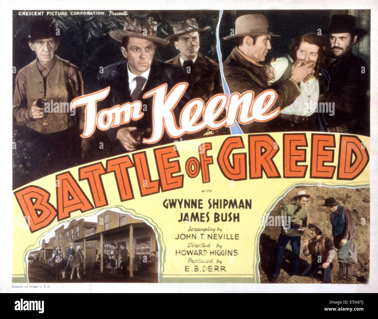 BATTLE OF GREED, top first, second, third and fifth across from left: Robert Fiske, Tom Keene, James Bush, Gwynne Shipman, 1937 Stock Photo