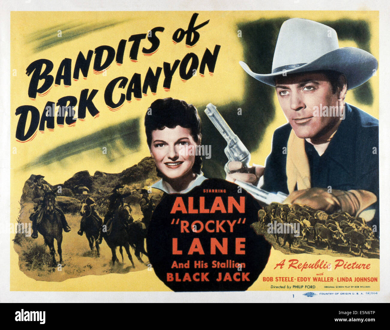 BANDITS OF DARK CANYON, from left: Linda Leighton, Allan Lane, (aka Allan 'Rocky' Lane), 1947 Stock Photo