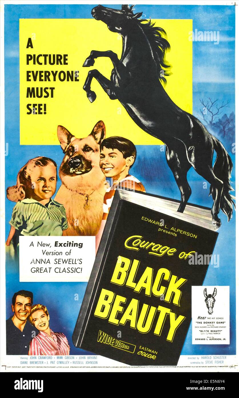 COURAGE OF BLACK BEAUTY, right: Mimi Gibson, Johnny Crawford  bottom center: Diane Brewster, John Bryant, 1957. ©20th Century-Fo Stock Photo