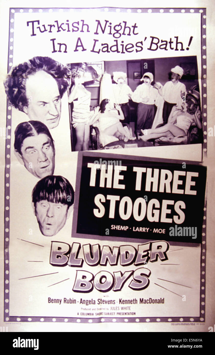 BLUNDER BOYS, The Three Stooges-left from top: Larry Fine, Shemp Howard, Moe Howard, 1955. Stock Photo