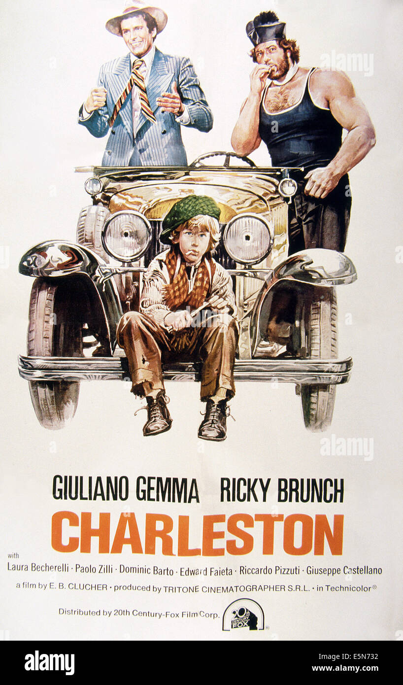 CHARLESTON, poster, from left: Giuliano Gemma, Paolo Zilli (below), Ricky Bruch, 1974 Stock Photo