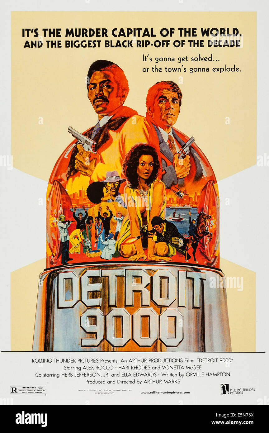DETROIT 9000, U.S. poster art, top: Hari Rhodes, Alex Rocco; center: Vonetta McGee, 1973 Stock Photo