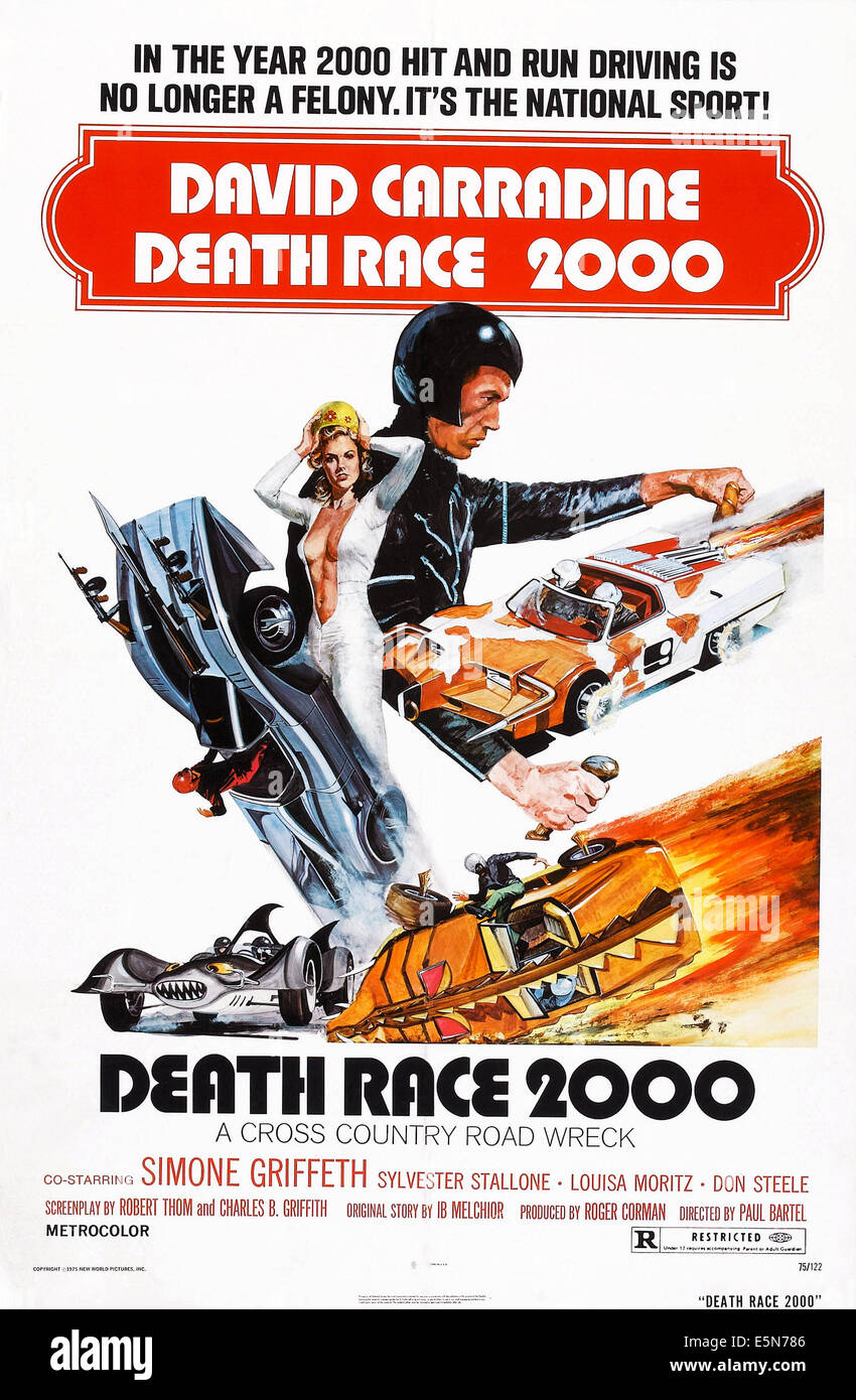 DEATH RACE 2000, US poster art, from left: Simone Griffeth, David Carrradine, 1975 Stock Photo