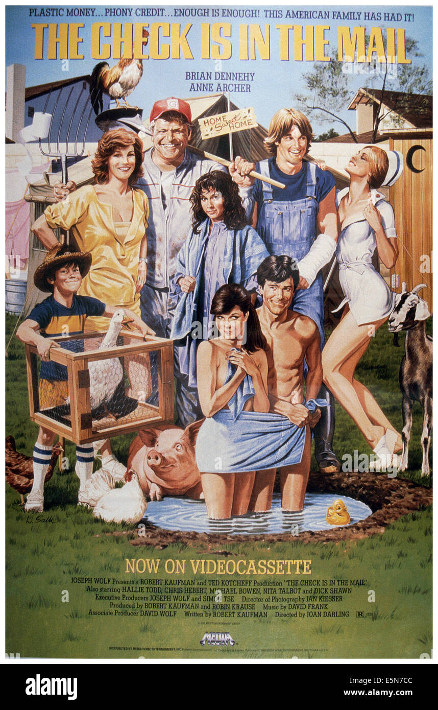THE CHECK IS IN THE MAIL, U.S. poster, back row, from left: Anne Archer, Brian Dennehy, Hallie Todd, Michael Bowen; bottom Stock Photo