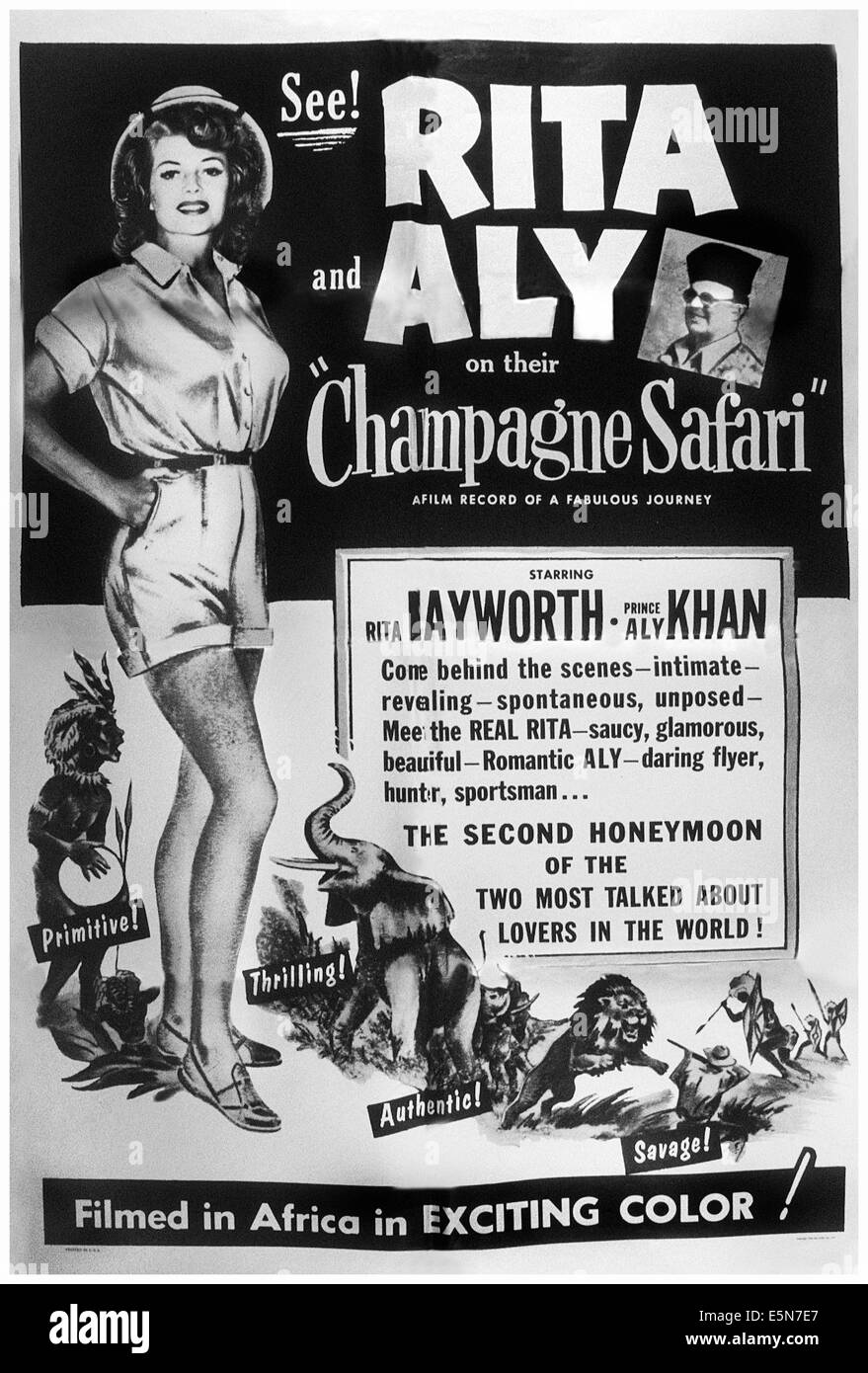 CHAMPAGNE SAFARI, from left: Rita Hayworth, Prince Aly Khan, 1954 Stock Photo
