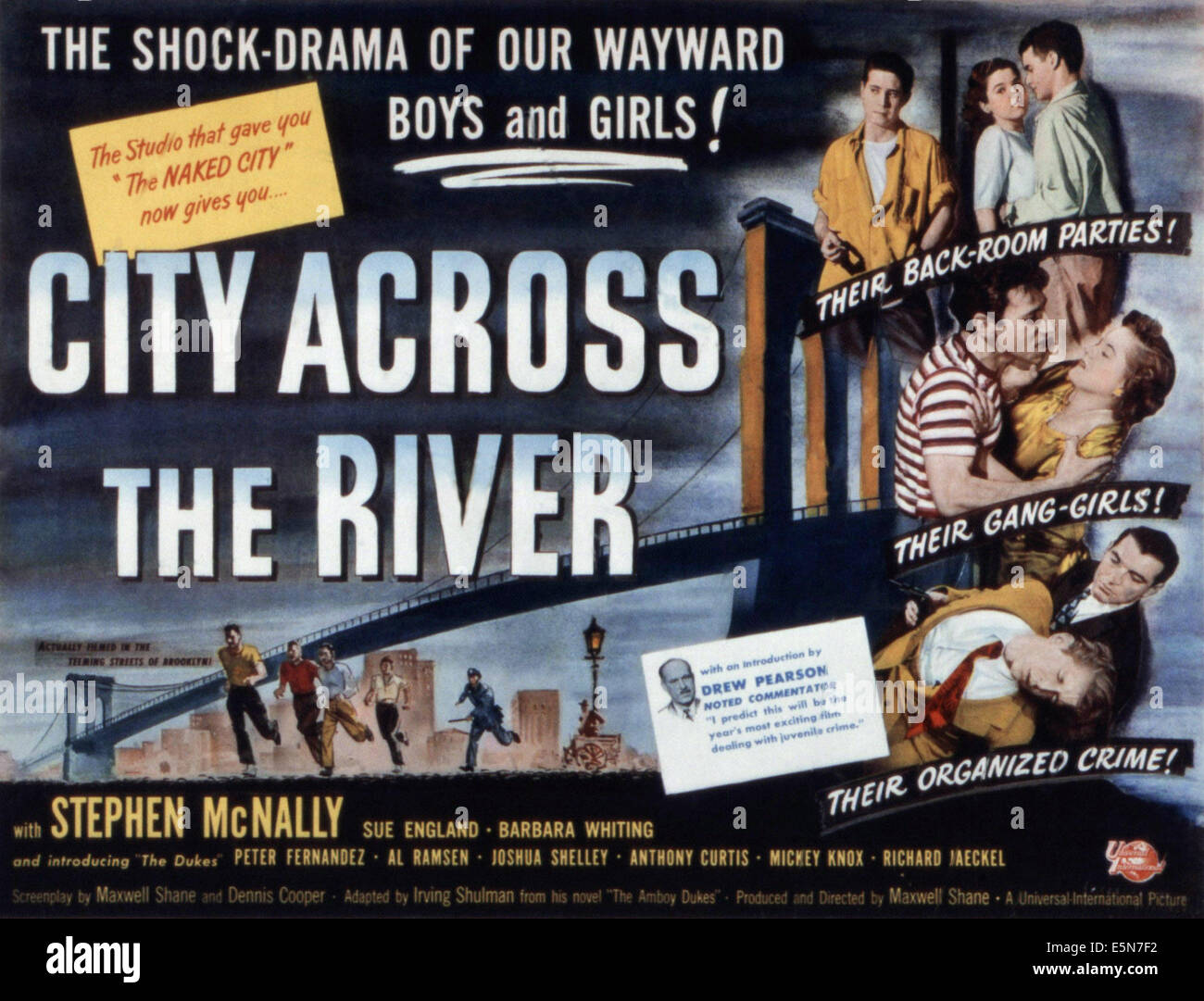 CITY ACROSS THE RIVER, Stephen McNally, Sue England, Joshua Shelley, Drew Pearson, 1949 Stock Photo