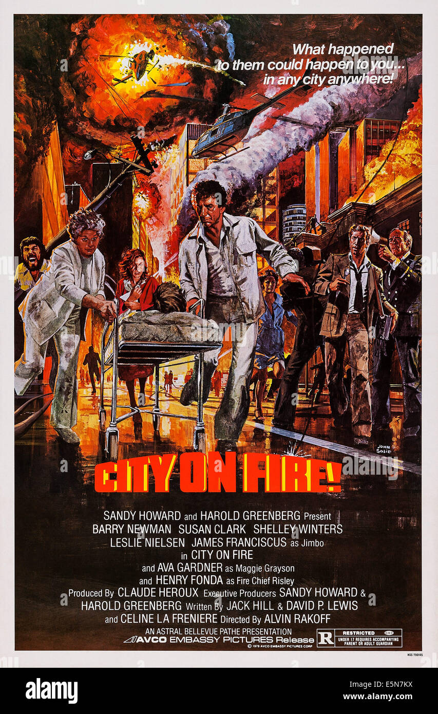 CITY ON FIRE, US poster art, front from left: Shelley Winters, Barry Newman, 1979, © Avco Embassy/courtesy Everett Collection Stock Photo