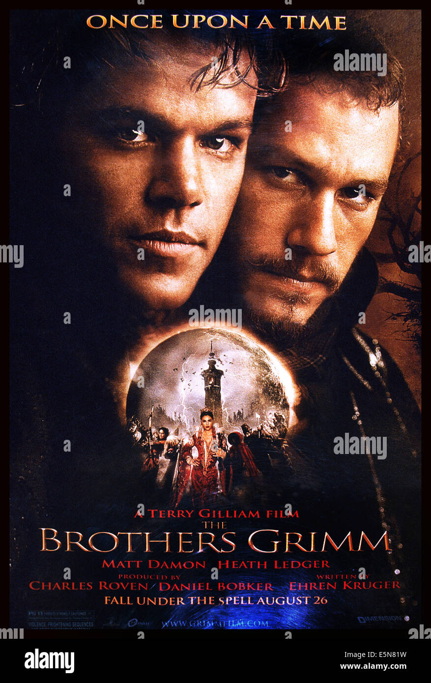 THE BROTHERS GRIMM, U.S. poster, from left: Matt Damon, Heath Ledger; Monica Bellucci (center), 2005, © Dimension Stock Photo