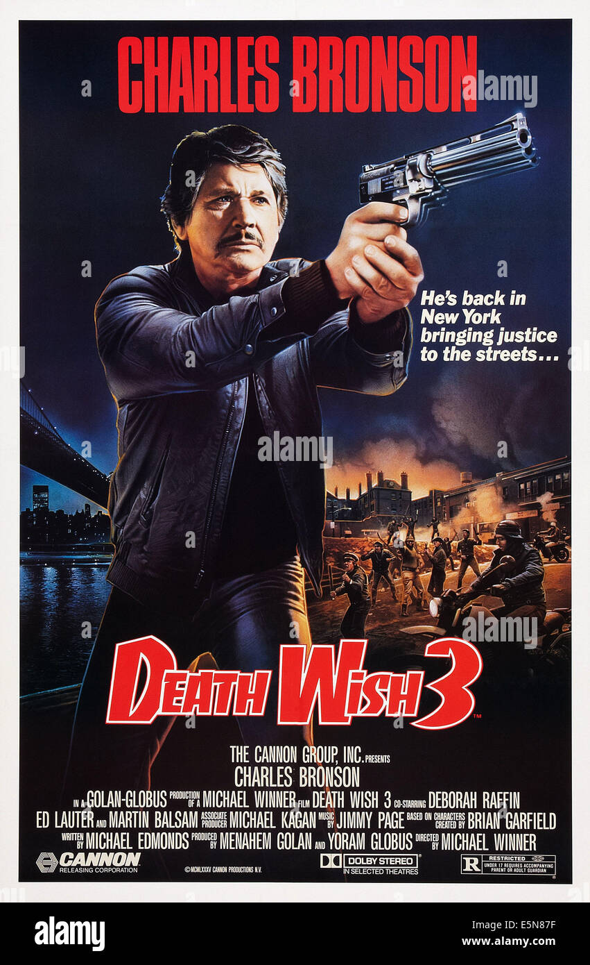 DEATH WISH 3, US poster art, Charles Bronson, 1985, © Cannon Films/courtesy Everett Collection Stock Photo