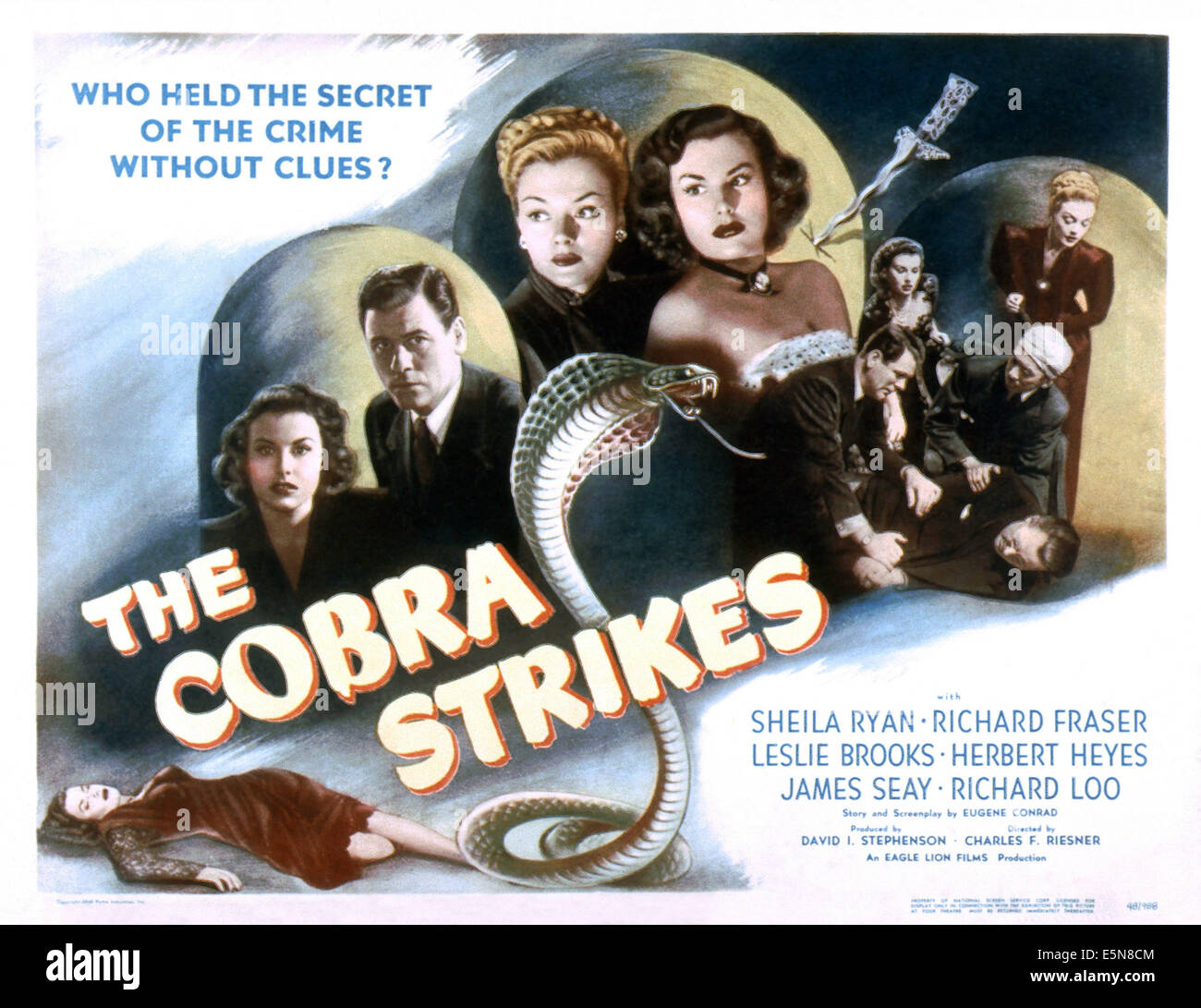 THE COBRA STRIKES, from left: Sheila Ryan, Richard Fraser, Leslie Brooks, 1948 Stock Photo