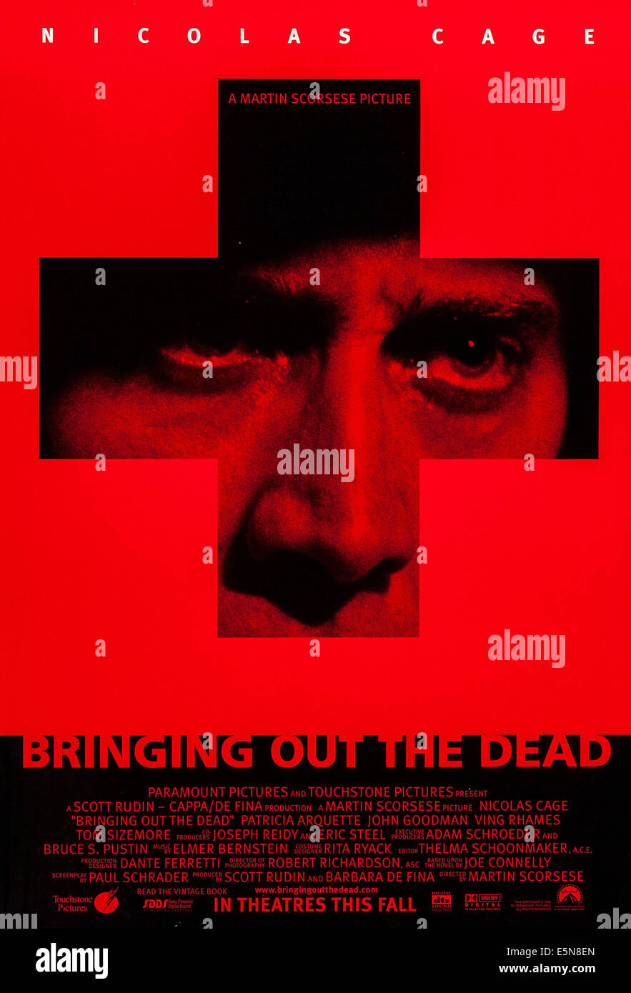 BRINGING OUT THE DEAD, US advance poster art, Nicolas Cage, 1999, © Paramount/courtesy Everett Collection Stock Photo
