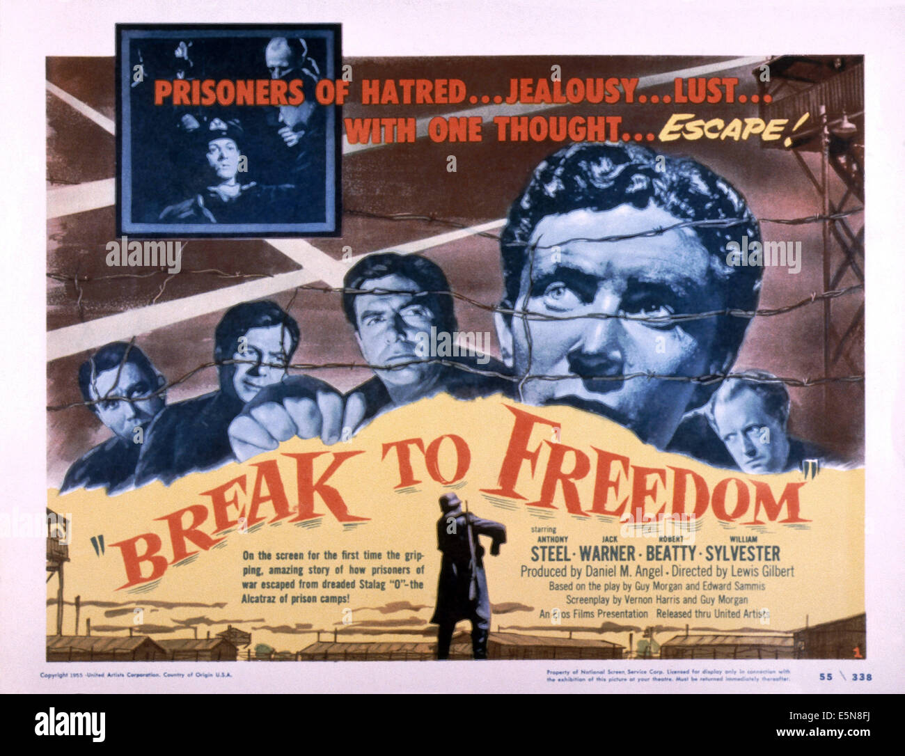 BREAK TO FREEDOM, (aka ALBERT R.N.), from left: William Sylvester, Jack Warner, Robert Beatty, Anthony Steel, 1953 Stock Photo