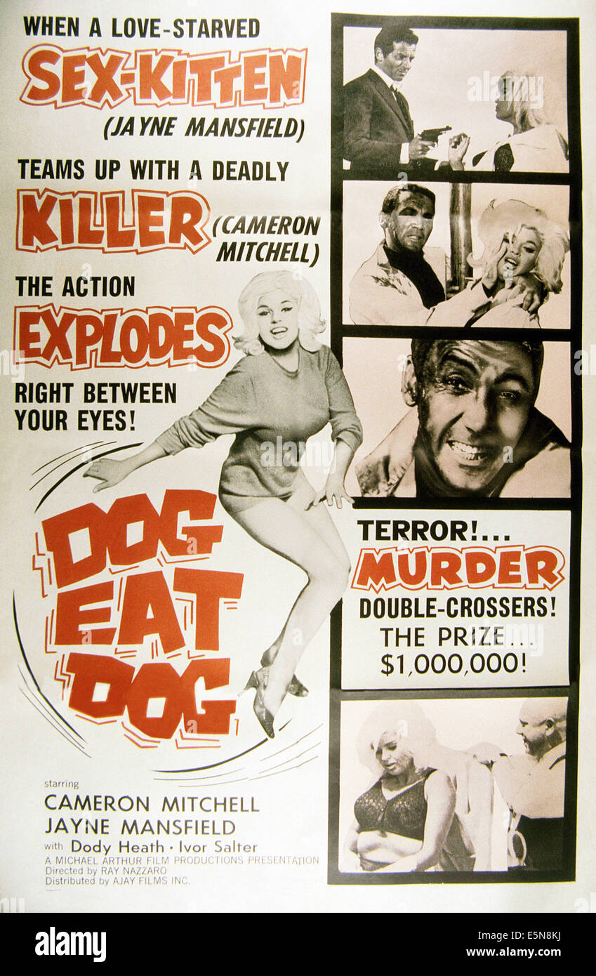 DOG EAT DOG, (aka EINAR FRISST DEN ANDEREN), Jayne Mansfield (left), Cameron Mitchell (third box down), 1964 Stock Photo