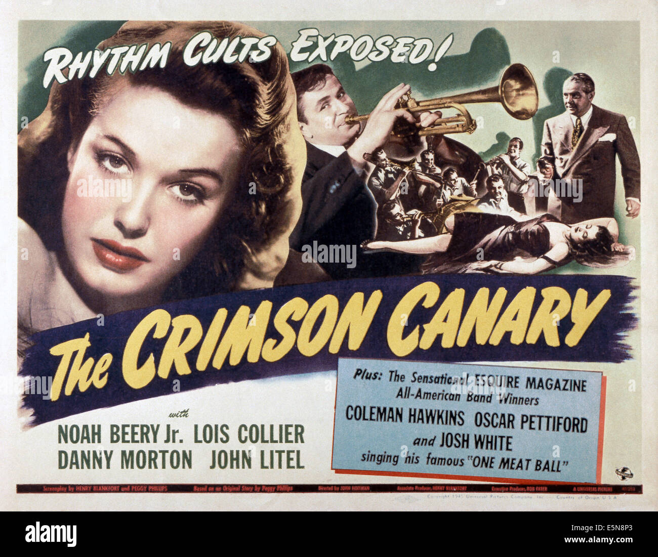 THE CRIMSON CANARY, from left: Lois Collier, Noah Beery Jr., Steven Geray, 1945 1945 Stock Photo