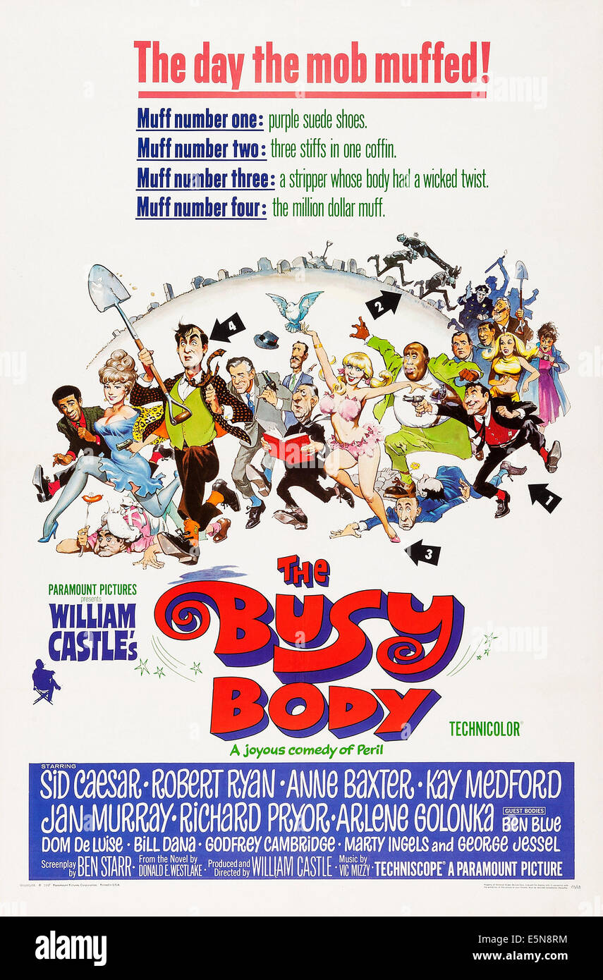 THE BUSY BODY, US poster art, front from left: Richard Pryor, Anne Baxter, Sid Caesar, 1967 Stock Photo