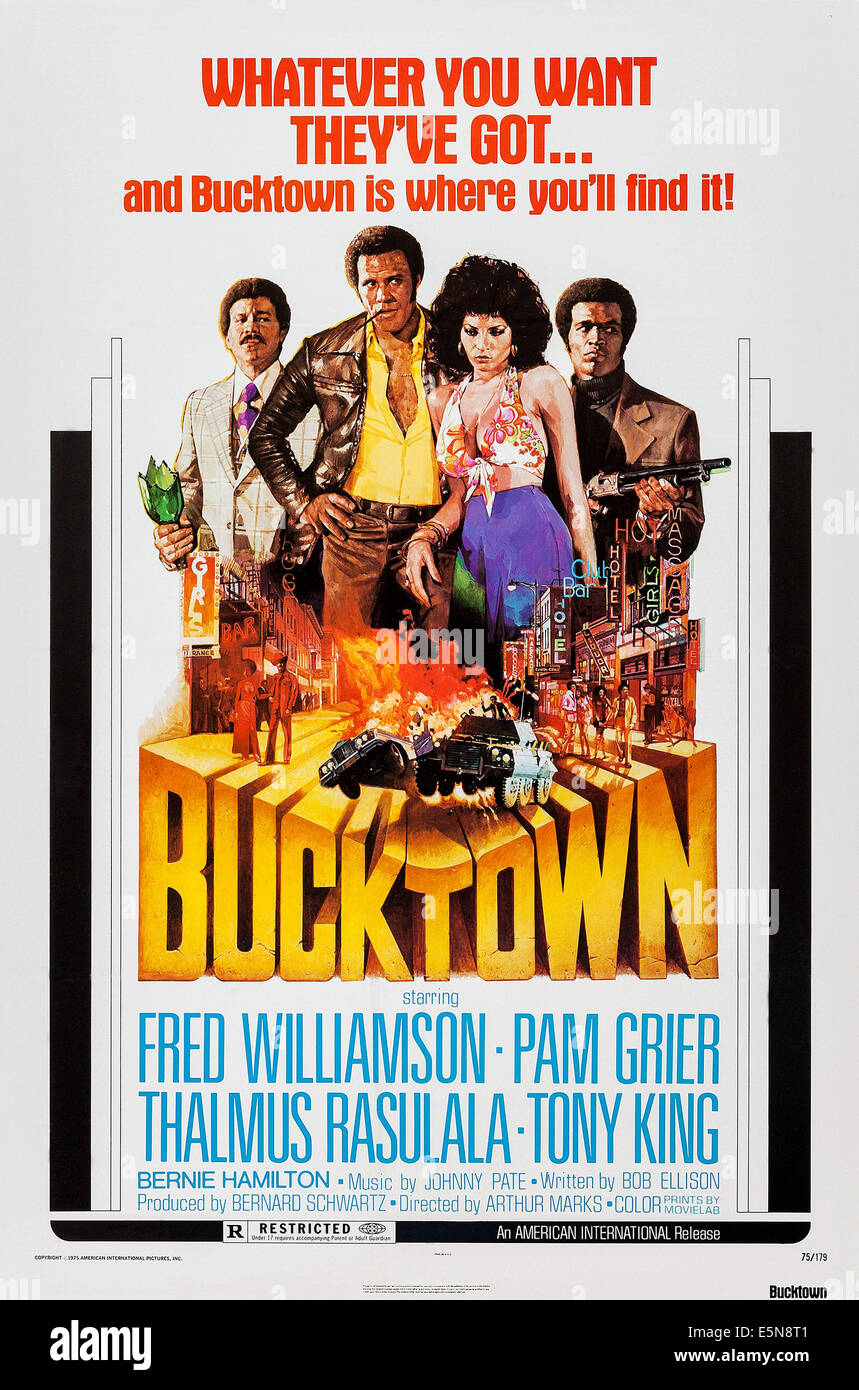 BUCKTOWN, from left: Thalmus Rasulala, Fred Williamson, Pam Grier, Tony King, 1975 Stock Photo