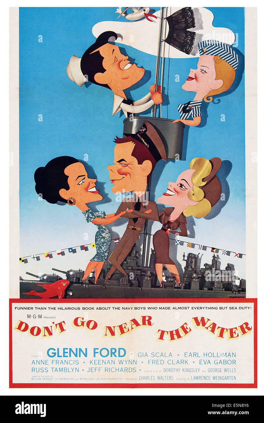 DON'T GO NEAR THE WATER, US poster art, Earl Holliman, Anne Francis, Gia Scala, Glenn Ford, Eva Gabor, 1957 Stock Photo