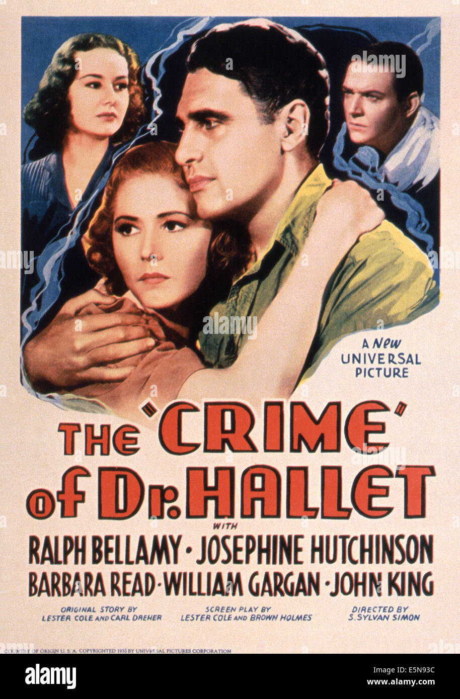 THE CRIME OF DOCTOR HALLET, U.S. poster, front: Josephine Hutchinson, Ralph Bellamy; back: Barbara Reed, William Gargan, 1938 Stock Photo