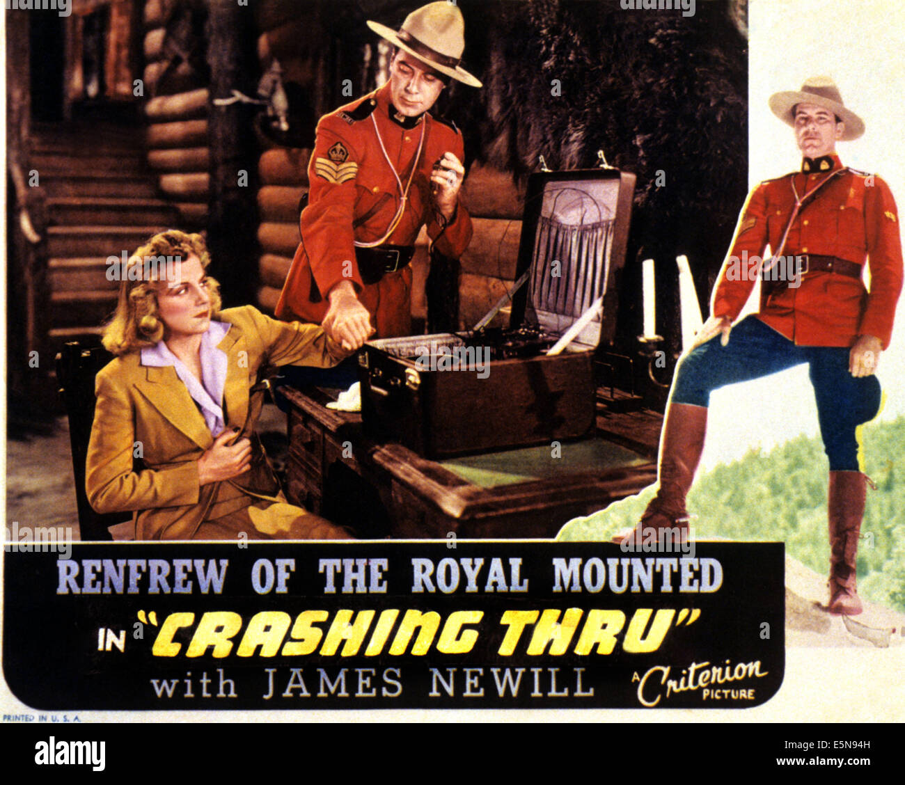 CRASHING THRU, lr Jean Carmen, James Newill on lobbycard, 1939 Stock