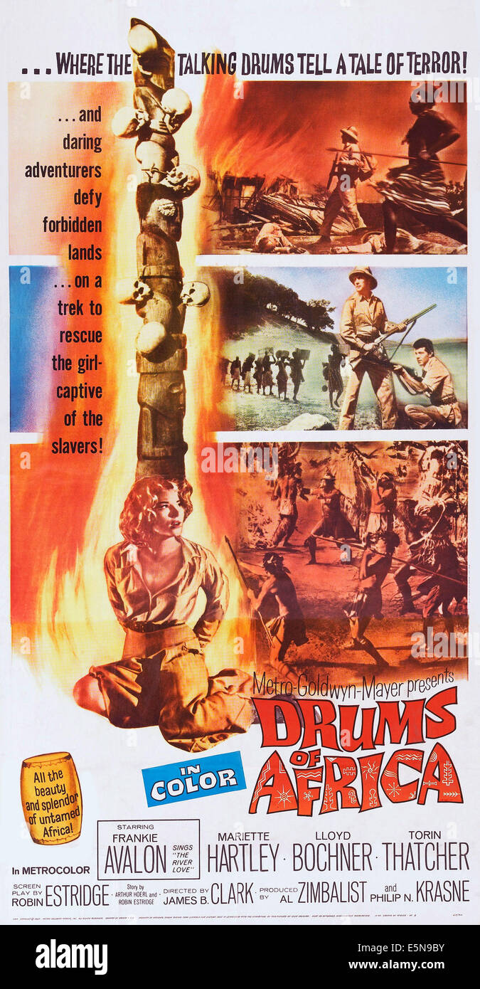 DRUMS OF AFRICA, US poster art, Mariette Hartley (seated), 1963 Stock