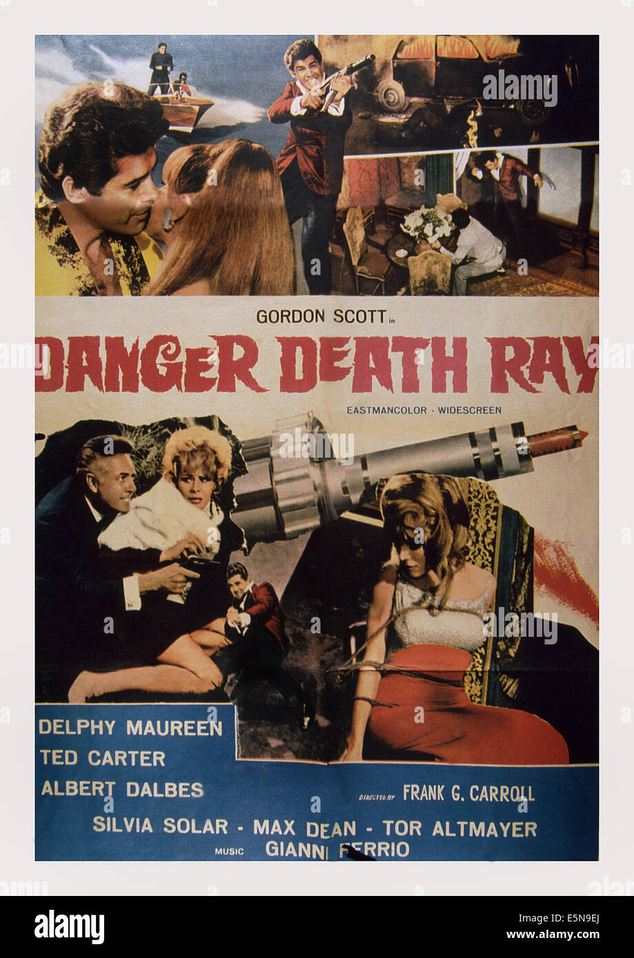 DANGER DEATH RAY, (aka IL RADDIO INFERNALE), poster, Gordon Scott (top left), Sylvia Solar (bottom, second left), 1967 Stock Photo