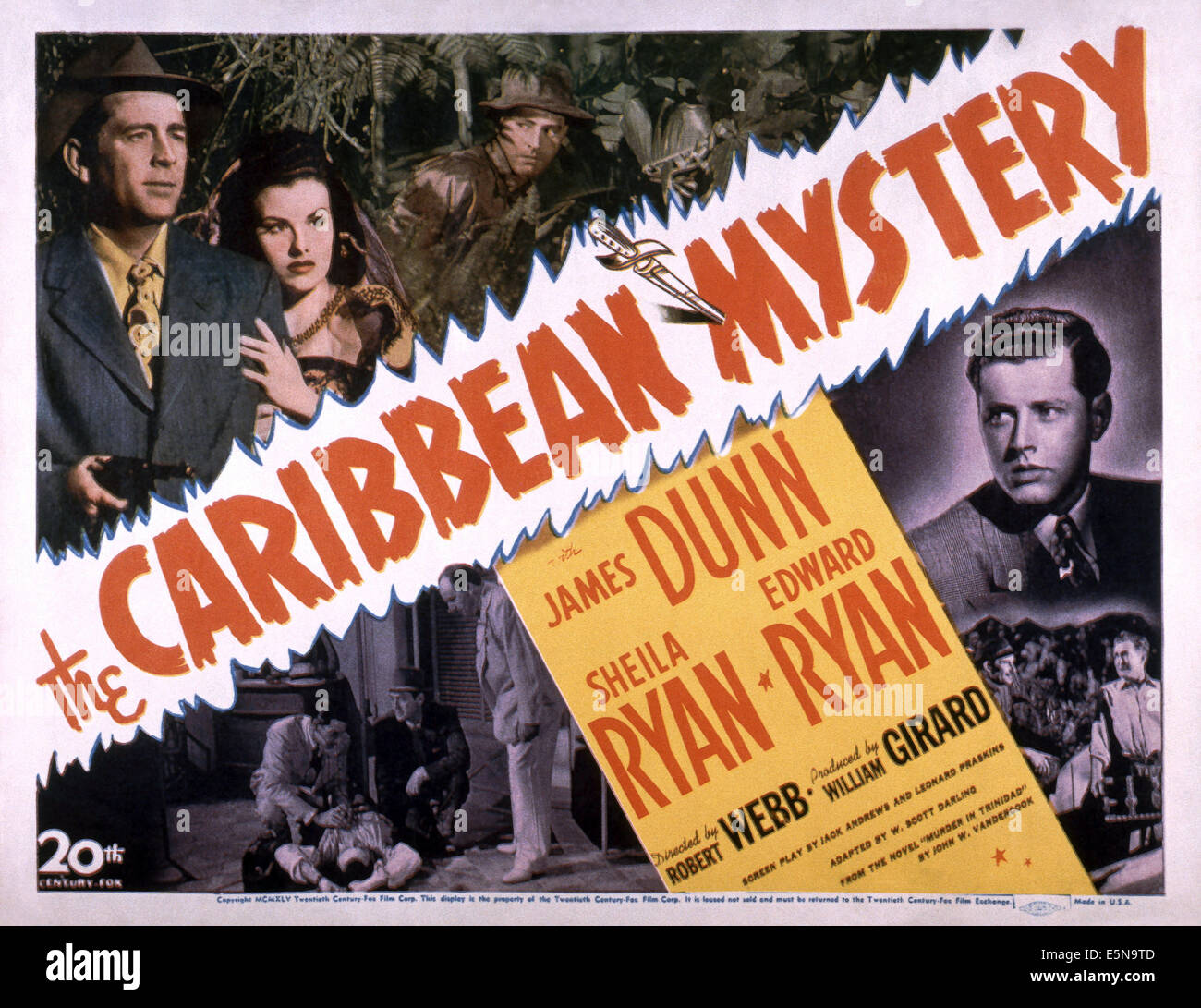 THE CARIBBEAN MYSTERY, top from left: James Dunn, Sheila Ryan, Edward Ryan (center right), 1945, TM & Copyright © 20th Century Stock Photo