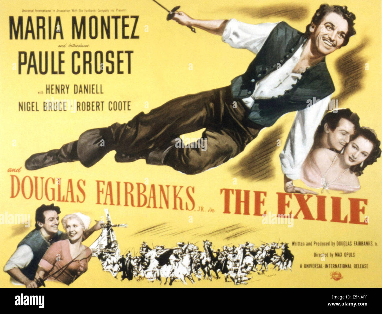 THE EXILE, Douglas Fairbanks, Jr., Maria Montez, 1947 Stock Photo