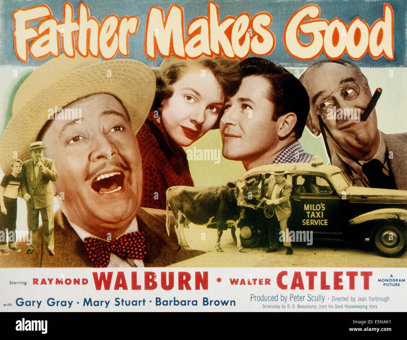 FATHER MAKES GOOD, from left, Raymond Walburn, Mary Stuart, Brett King, Walter Catlett, 1950 Stock Photo
