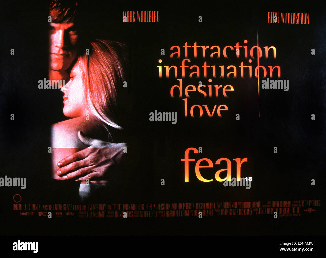 FEAR, from left: Marh Wahlberg, Reese Witherspoon, 1996, © Universal/courtesy Everett Collection Stock Photo