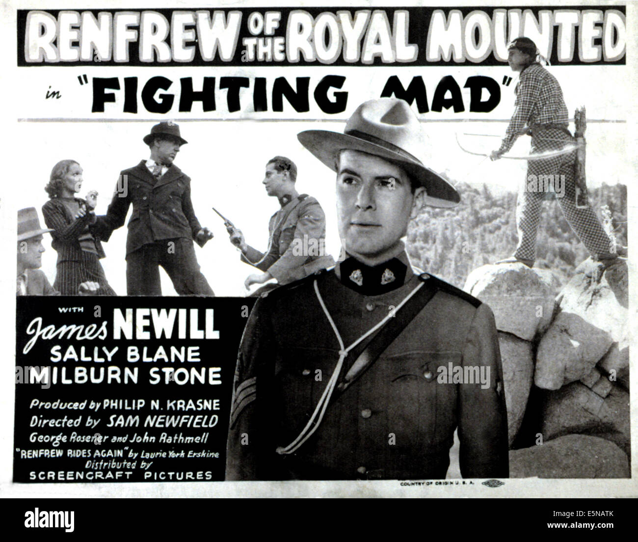 FIGHTING MAD, Sally Blane (left), James Newill (center, Mountie), 1939 Stock Photo