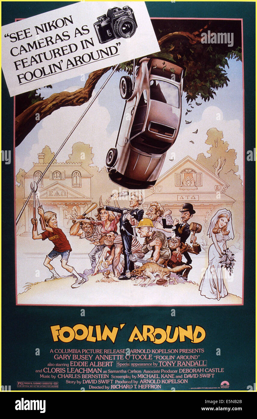 FOOLIN' AROUND, U.S. poster, Gary Busey (far left), Cloris Leachman (third left), Eddie Albert (hardhat), Annette O'Toole (far Stock Photo